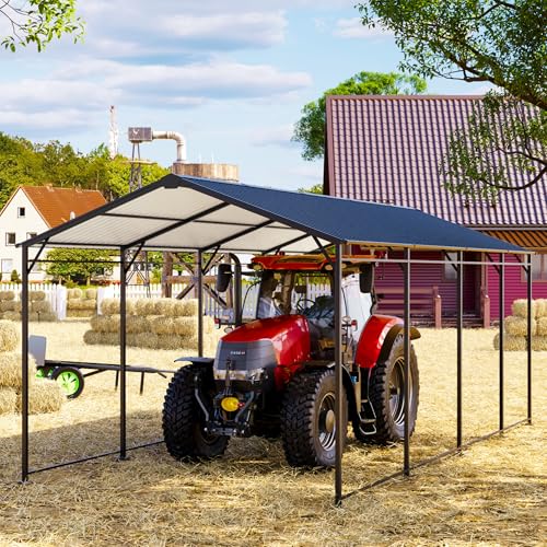 COSIEST 10x20ft Heavy Duty Carport, Anti-Snow/Rust Steel Frame & Roof Car Canopy for SUV Truck RV Parking, All-Weather Outdoor Storage Building Car Ports Shed for Home, Commercial, Farm COSIEST