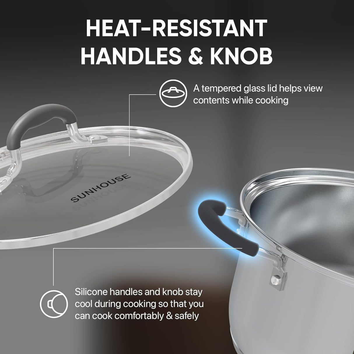 SUNHOUSE - 3.3 Quarts Steamer Pots With Lid 2-Tier Multipurpose Stainless Steel Steaming Pot Cookware For Vegetable, Dumpling, Sauce, Food - Triple Bottom, Measurement Line Sunhouse