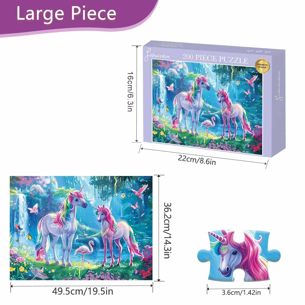 Fishwisdom 200 Pieces Jigsaw Puzzles for Adults and Teens and Kids Family Happy Games Princess Unicorns World for Girls (Unicorns' Rainbow Play) fishwisdom