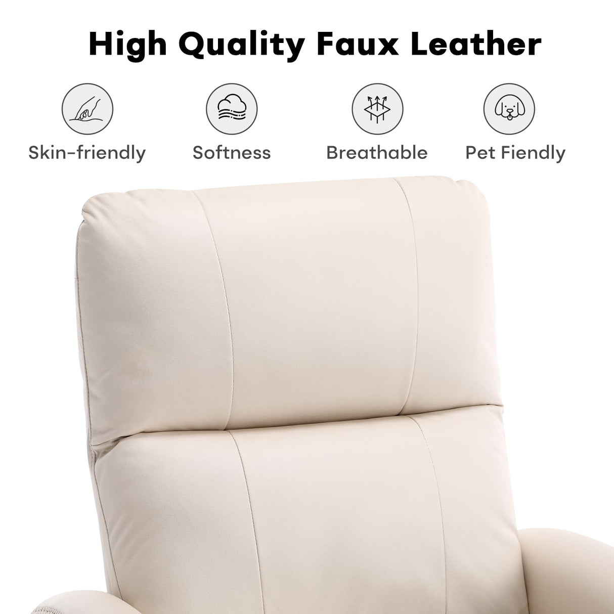 HAOMARKETS Swivel Rocker Recliner Chair, Manual Faux Leather Glider Rocking Recliners for Adults, 360° Swivel Nursery Reclining Sofa with Padded Backrest for Living Room, White HAOMARKETS