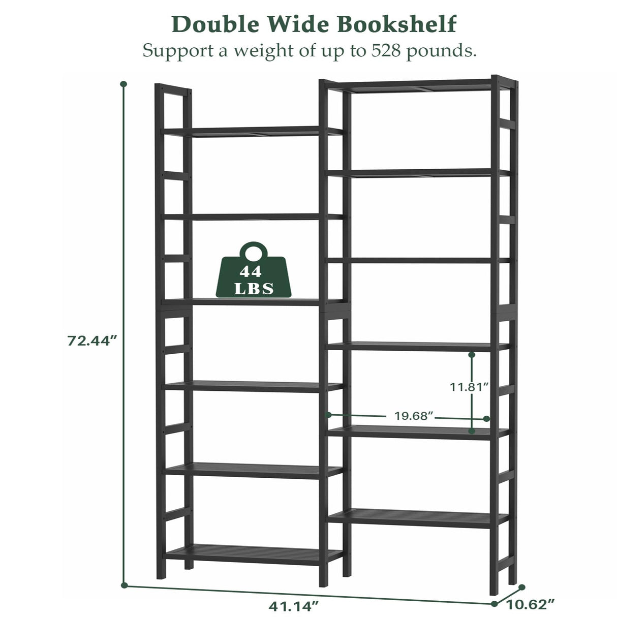 Homykic Double Wide Bamboo Bookshelf Black, 6-Tier Large Open Bookcase with 12 Display Shelves, 6ft Tall Freestanding Book Shelf for Home Office, Bedroom, Living Room, Plants Homykic