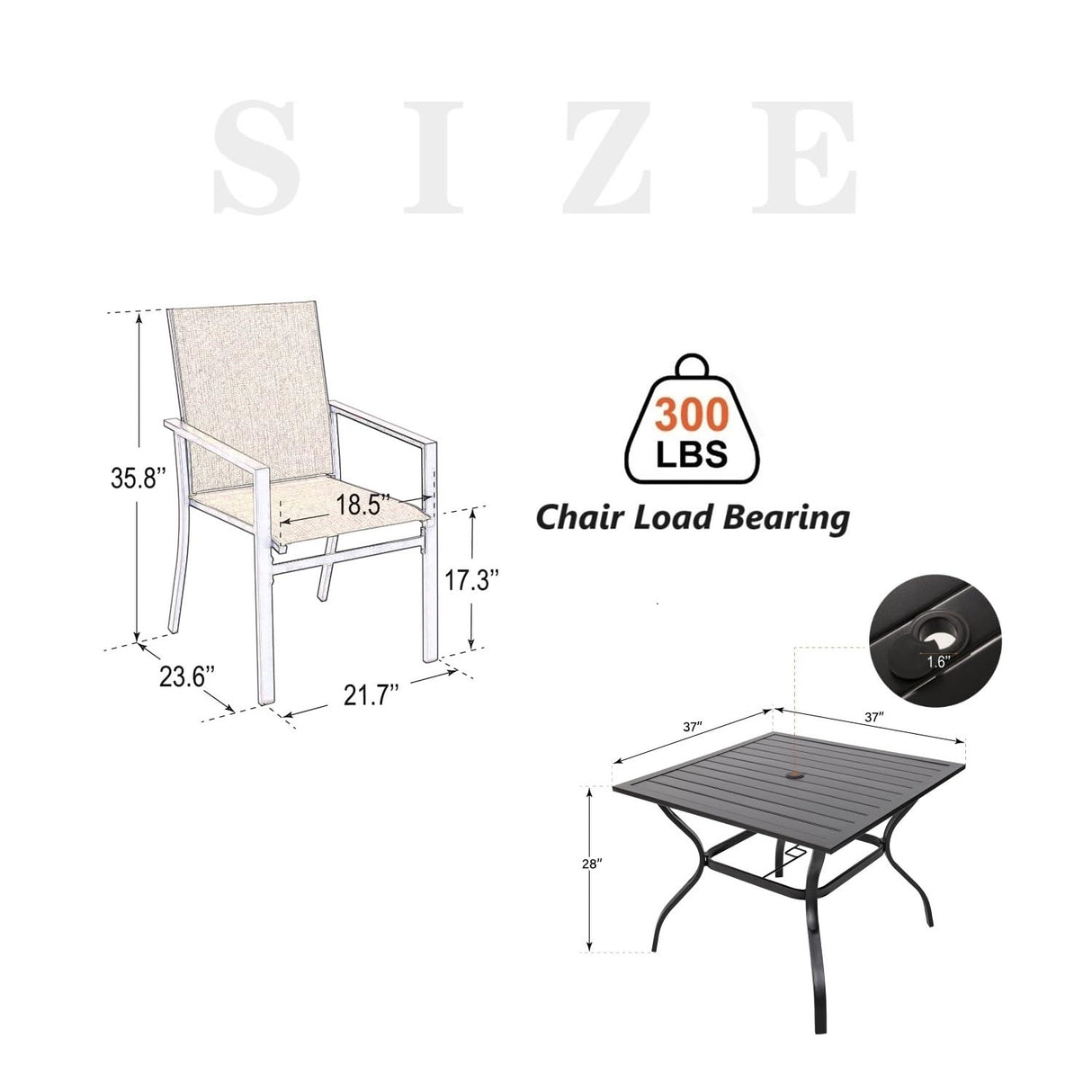 Anmutig 5 Piece Patio Dining Set for 4, 35” Square Table with Umbrella Hole, 4 Metal Sling Chairs, Outdoor Table and Chairs Set for Lawn Backyard and Deck Brown Anmutig