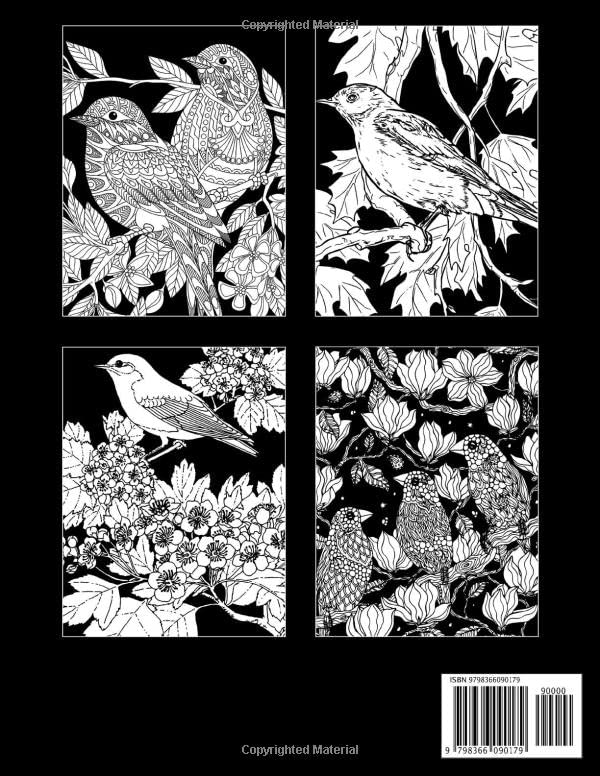 Midnight Songbird Coloring Book: Easy Coloring Pages On Black Background With Cute Birds For All Ages To Relax And Unwind | Ideal Gift For Special Occasions Majosta