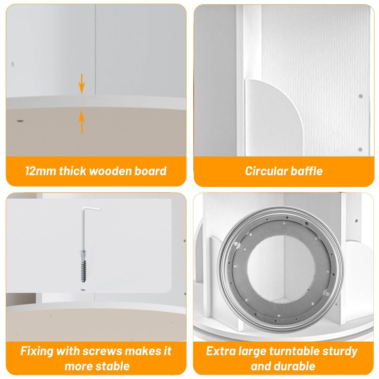 Cuguords 4 Tier Rotating Bookshelf Tower, 360 Degree Revolvin Bookcase,Spinning Bookshelf for Kids&Adults, Floor Standing Bookcase Storage Rack, Wood Narrow Bookshelf for Bedroom, Living Room, White Cuguords