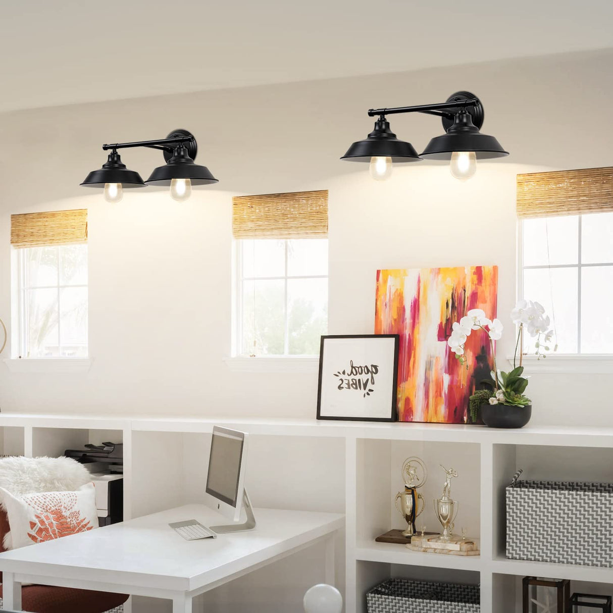 Adcssynd Farmhouse Vanity Light, 2-Lights Farmhouse Bathroom Light Fixtures Black Finish Metal, Rustic Vanity Lights for Bathroom, 20 Inch Wall Sconce Over Mirror Cabinet Adcssynd