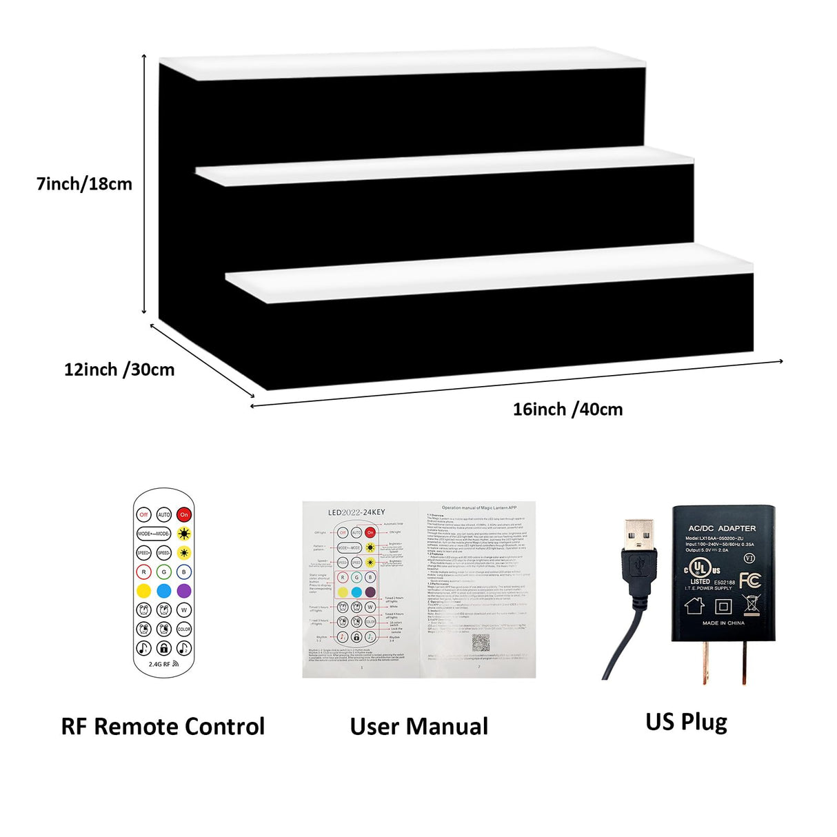 VONCI 16 Inch 3 Step LED Lighted Liquor Bottle Display Shelf, Bar Bottle Display Shelf with Remote Control and App Control for Home Commercial Bar Party VONCI