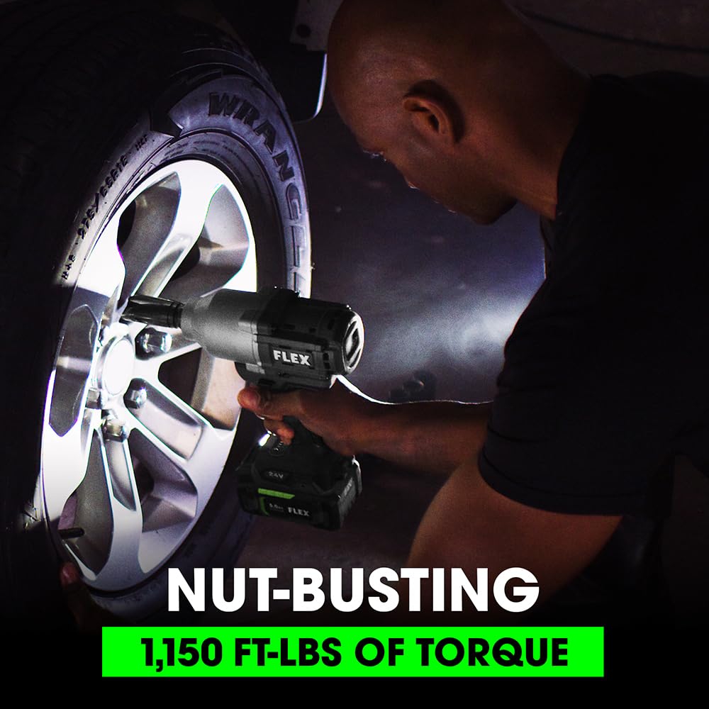 FLEX 24V Brushless Cordless 1/2-Inch 1,150 Ft-Lbs High Torque Impact Wrench Kit with 5.0Ah Lithium Battery and 160W Fast Charger - FX1471-1C FLEX