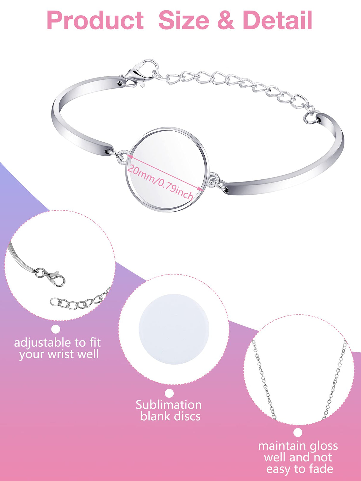 Hicarer 12 Piece Sublimation Metal Trays Set, including 3 Pcs Heat Transfer Bezels Pendant Necklace,3 Pcs Bracelet Bezel Settings with 6 Sublimation Discs for Jewelry Making DIY Hicarer