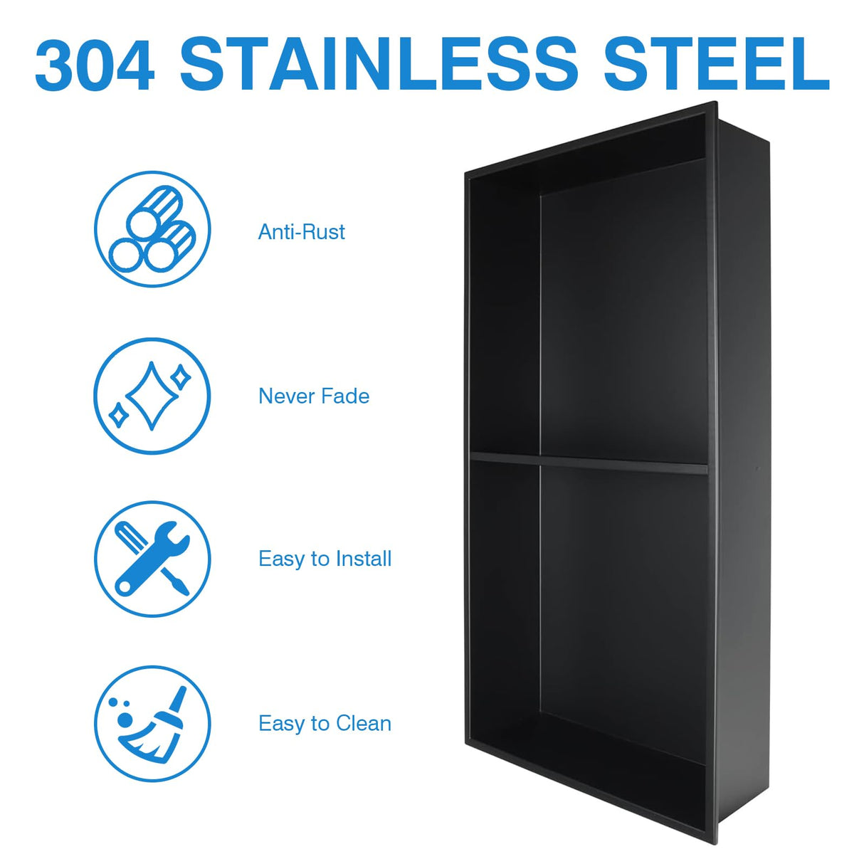 BWE Bathroom Wall Niche,12" X 24" X 4" Stainless Steel Shower Niche,Rimless Recessed Shower Shelf for Bathroom,Double Shelves Niche,No Tile Needed Matte Black BWE