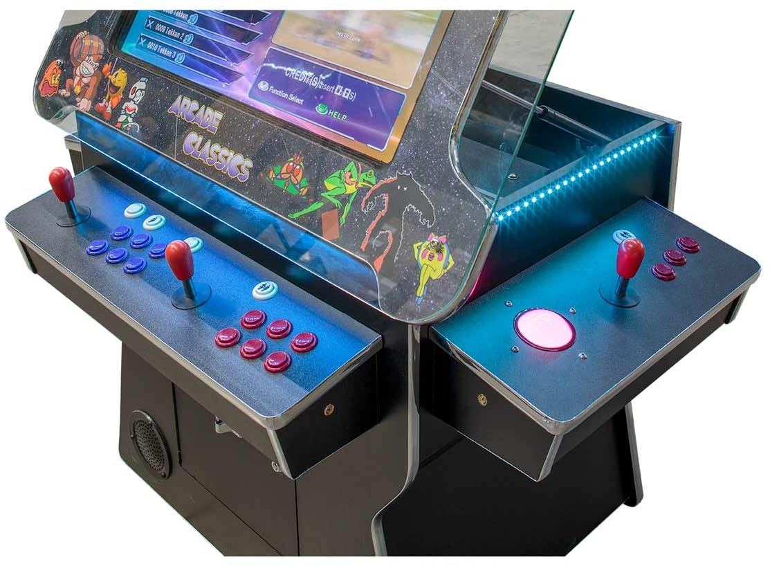 West State Gamerooms Cocktail Arcade Machine – Lift-Up Arcade Game Cabinet – Pre-Assembled 2 Player 3000 Retro Video Games Table with 26-Inch LCD Screen Track Ball and 2 Chrome Bar Stools West State Billiards