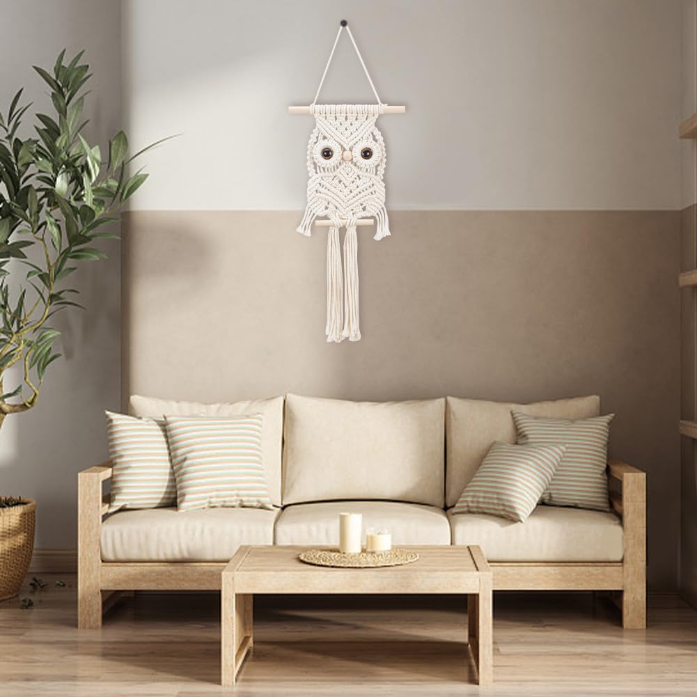 BEUNITONE Leisure Arts Macrame Kit for Beginners Owl Macrame Kit DIY Macrame Kit with Instructions Video Macrame Wall Hanging Supplies Dream Catcher Kit for Room Wall Decoration Easy to Install BEUNITONE