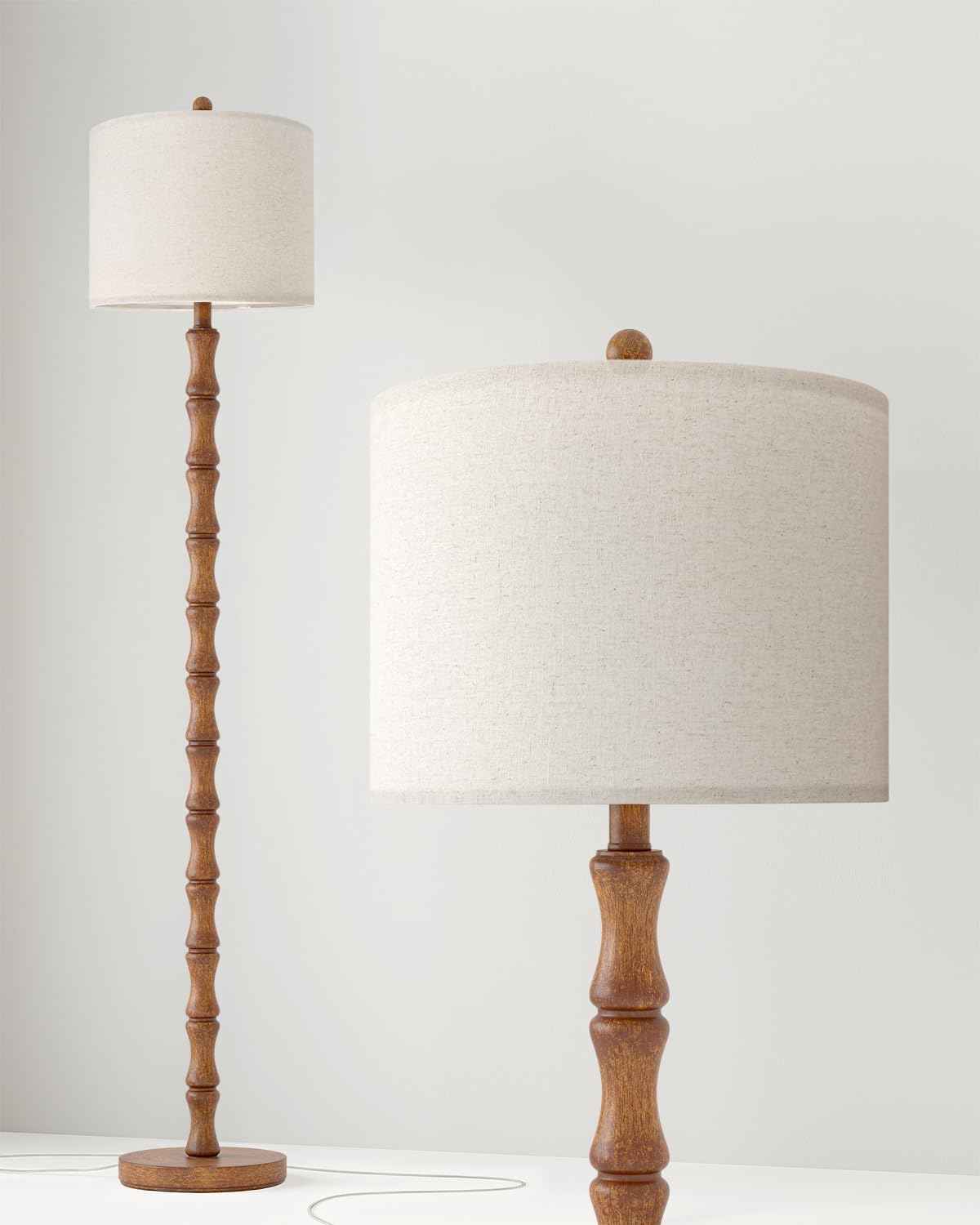 BOBOMOMO 62" Rustic Floor Lamp for Living Room, Retro Farmhouse Floor Lamp Rotary Switch, Resin Standing Lamp for Living Room, Corner, Dining Room, Bedroom, House BOBOMOMO