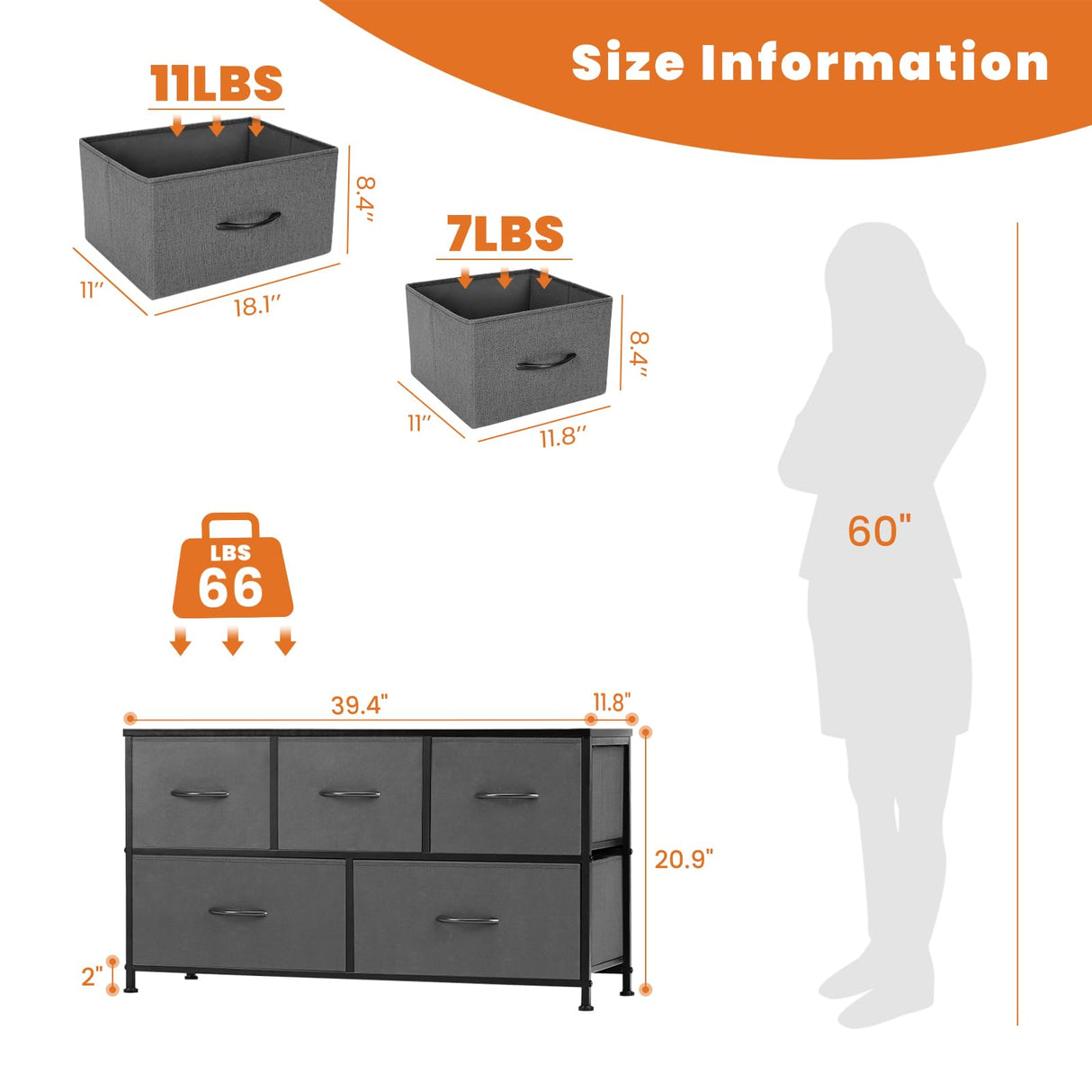 Sweetcrispy Dresser, Dresser for Bedroom Furniture, Storage Drawers, TV Stand Fabric Storage Tower with 5 Drawers, Chest of Drawers with Wooden Top for TV up to 45 inch, for Kids Room, Entryway Sweetcrispy