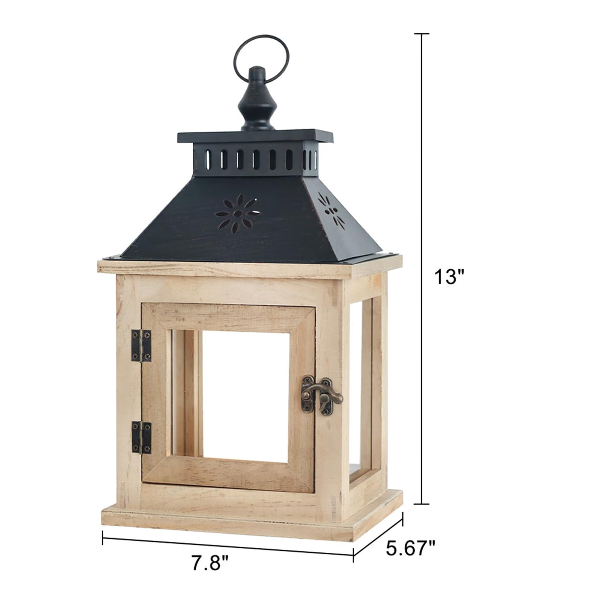NEEDOMO 13" Farmhouse Decor Wooden Candle Lantern Indoor, Large Table Centerpiece Lanterns Decorative Outdoor, Hanging Rustic Candle Holders for Shelf Wedding Living Room Patio NEEDOMO