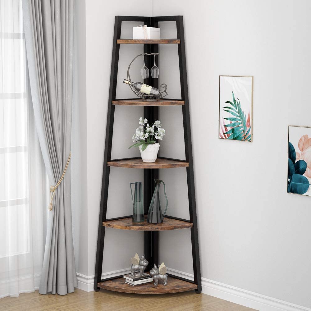 Tribesigns 70-Inch Rustic 5-Tier Corner Shelf - Industrial Ladder Book ...