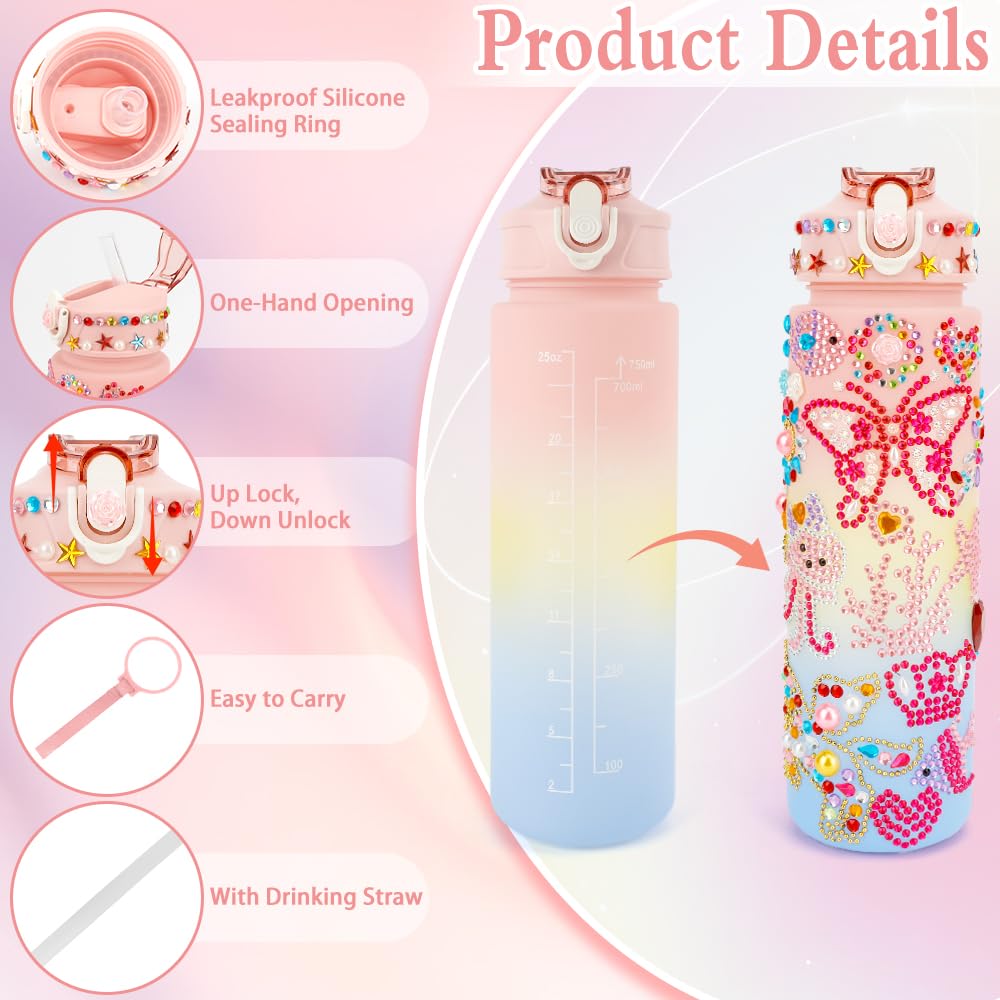 SythorYang Decorate Your Own Water Bottle Kits for Girls Gifts for Girls Age 4-6-8-10 Girl Water Bottle with Gem Stickers Arts and Crafts for Girles 7 8 9 10 Year Old Girl Birthday Christmas Gifts SythorYang
