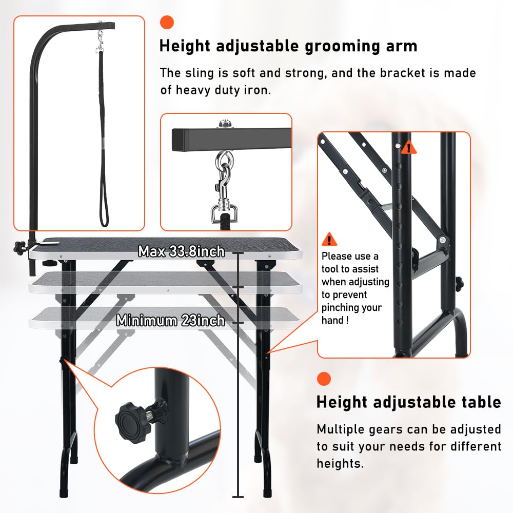 LEIBOU 36-inch Height Adjustable(23''~33.8'') and Foldable Pet Dog Grooming Table with Grooming Arm & Noose for Dog Cat Pet Grooming Maximum Capacity Up to 260lbs LEIBOU