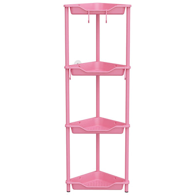 Orimade Rustproof 4 Tier Floor Standing Corner Shower Caddy Organizer, Plastic Metal Splicing Floor Corner Shelf Rack Storage Stands for Bathroom,10.8 x 10.8 x 44.6 inches, Pink