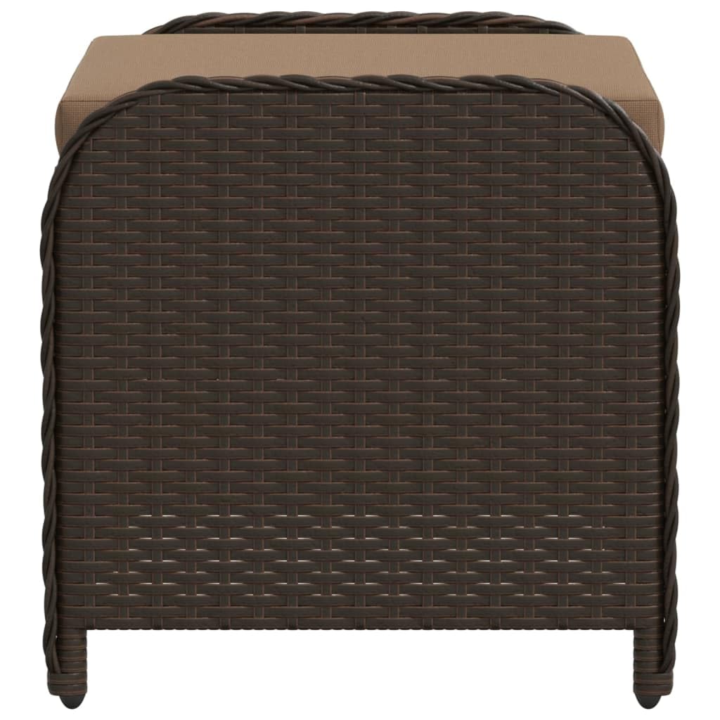 vidaXL Patio Stool with Cushion - Brown Poly Rattan Outdoor Ottoman Seating - Steel Frame - 22.8" x 18.1" x 18.1" vidaXL