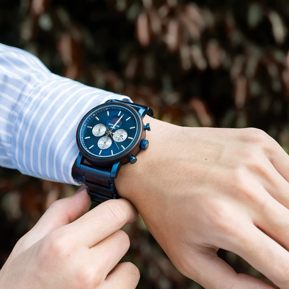 2win Engraved Wood Watch for Men Multifunctional Chronograph Custom Personalized Anniversary Watches Gifts for Him Husband Groomsmen Dad Boyfriend (A-for Son from Mom) 2win