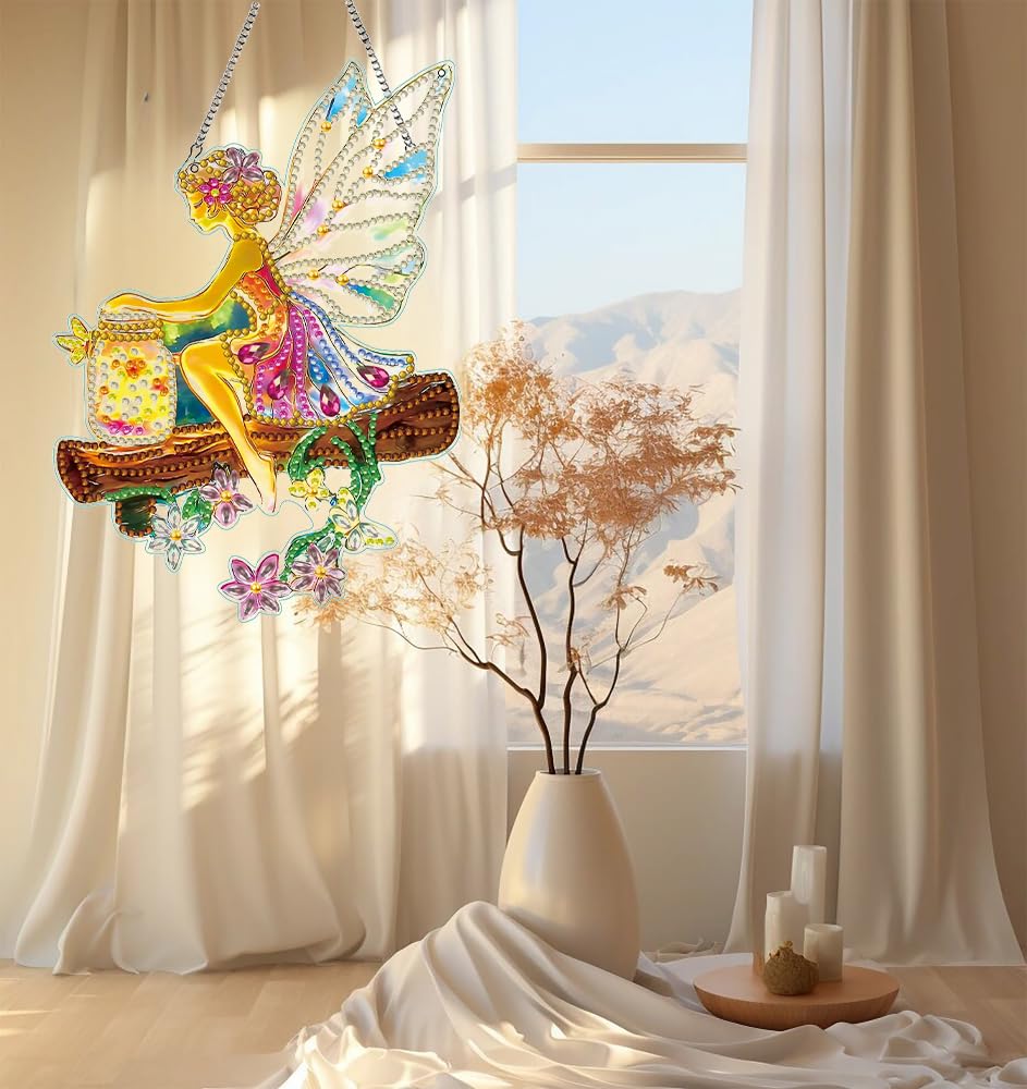 hyzsj DIY Hanging Diamond Art Pendant Painting Kit,Acrylic 5D Fairy Painting Window Pendants, Special Crystal Gem Craft Painting Kit Ornament 8.3x9.4inch hyzsj