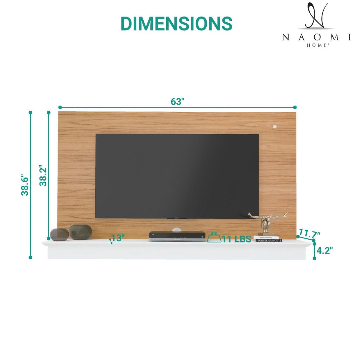 Naomi Home Deborah Floating Entertainment Center for up to 55 inch TVs, TV Wall Panel with LED Strip and Shelf, Floating TV Stand, Natural,White Naomi Home