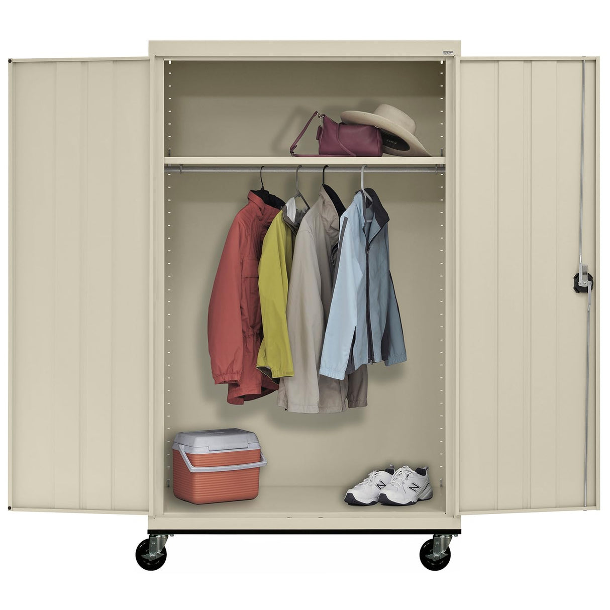 Sandusky Lee TAWR462472-07 Transport Series Mobile Wardrobe Storage Cabinet with Wheels and Adjustable Shelf, 24" Depth x 46" Width x 73" Height, Putty Sandusky
