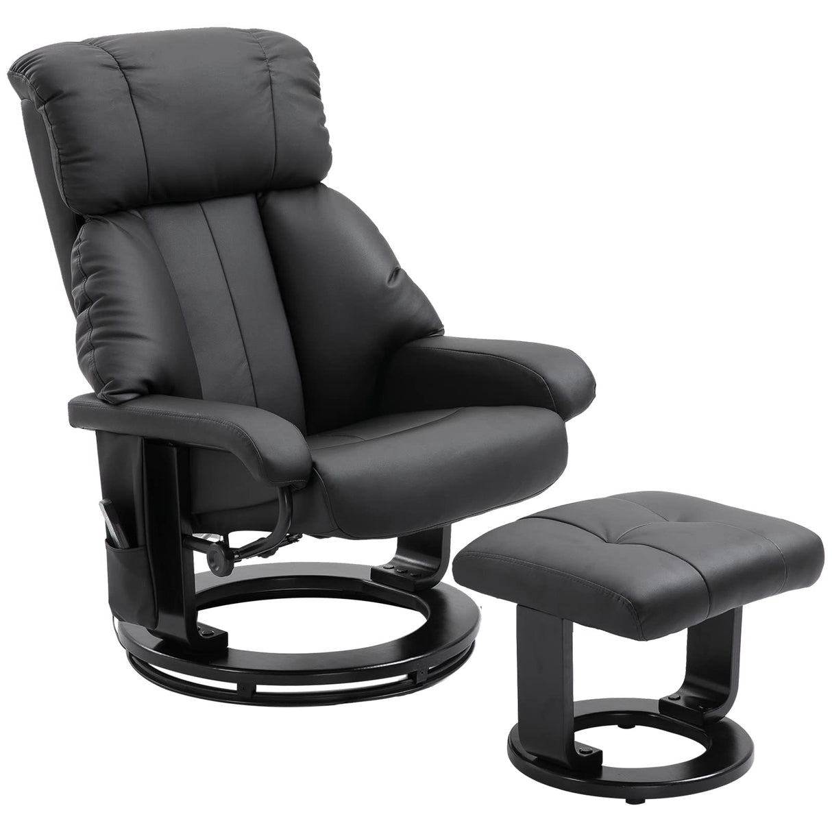 HOMCOM Massage Recliner Chair with Ottoman, 360° Swivel Recliner and Footstool, 10 Point Vibration, PU Leather Reclining Chair with Side Pocket and Remote Control, Black HOMCOM