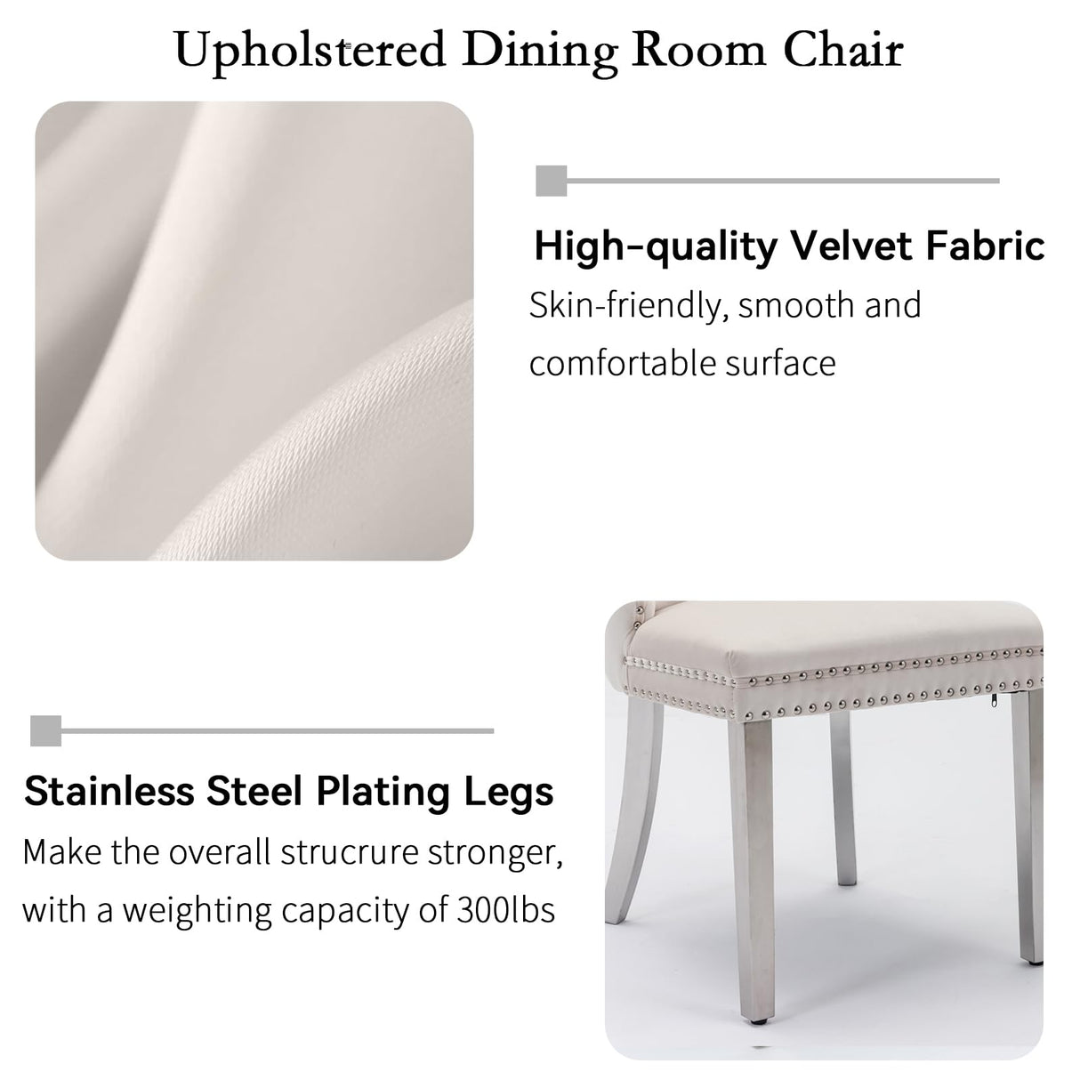 KUVADAZ 94" Modern White Silver Faux Marble Dining Room Table Set for 10, 11-Piece Rectangle Kitchen Dining Room Table Set with Dual U-Shaped Stainless Steel Legs and 10 Beige Velvet Dining Chairs KUVADAZ