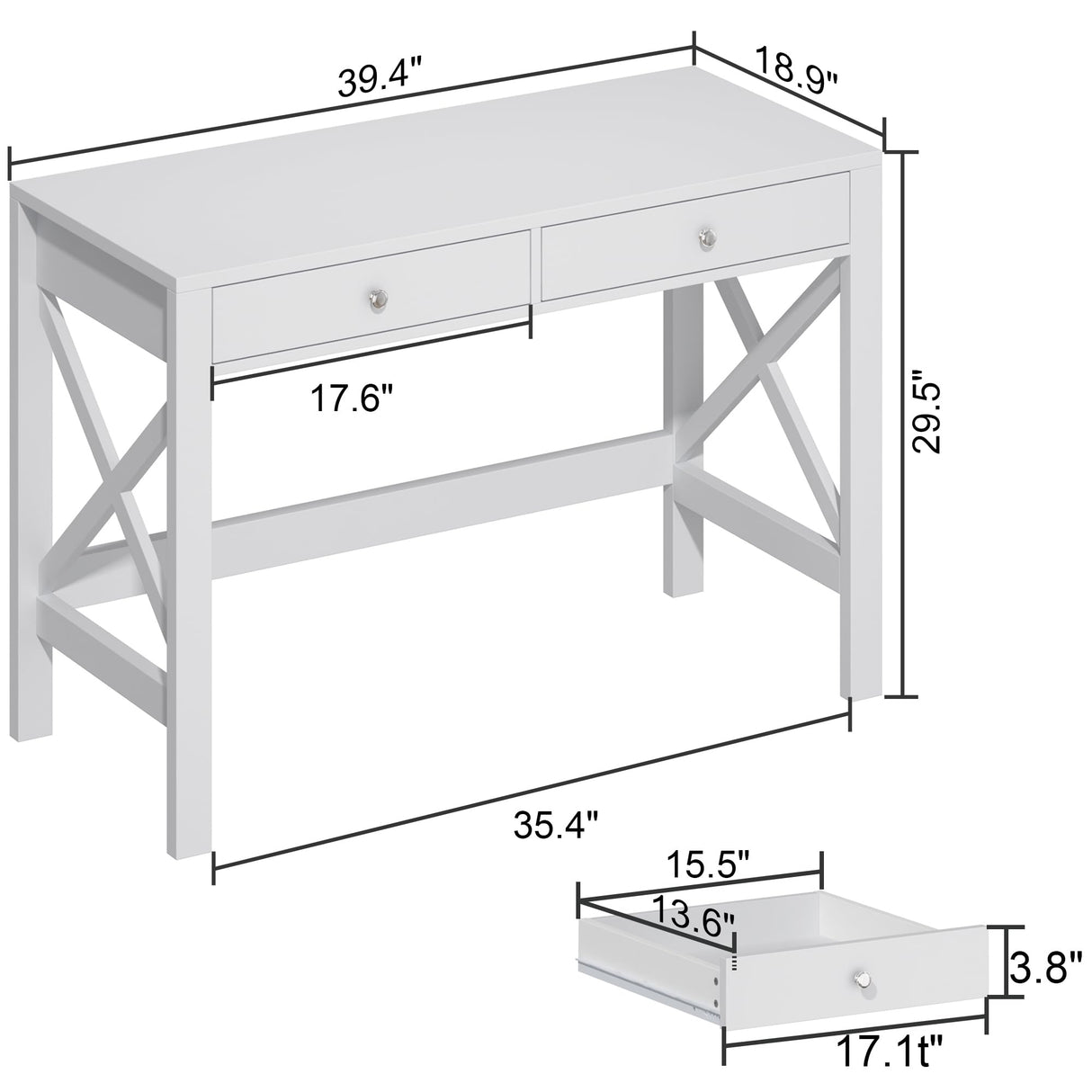 ChooChoo Computer Desk Study for Home Office, Modern Simple 40 Inches White Desk with Drawers, Makeup Vanity Console Table ChooChoo