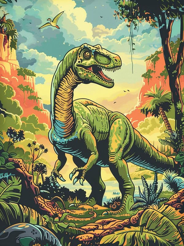 Bimkole 5D Diamond Art Kits for Adults Dinosaurs, Full Drill DIY Rhinestone Embroidery Set Paint with Diamonds Art Forest Animals by Number Kits Cross Stitch Home Wall Craft Decor 12x16 Inch Bimkole