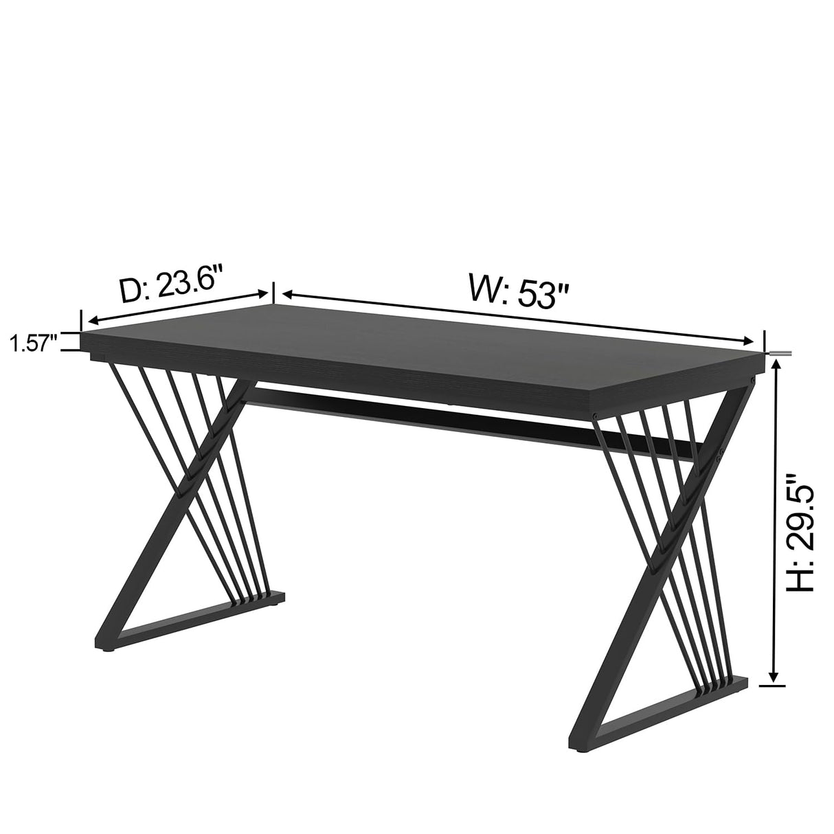 FOLUBAN Black Desk, Modern Wood and Metal Computer Desk for Home Office, Simple Writing Work PC Desks for Bedroom, Industrial Study Gaming Table for Living Room, Black, 53 Inch FOLUBAN