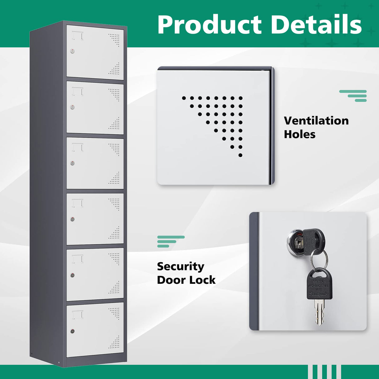 Letaya Metal Lockers for Employees,71" Steel Storage Cabinet with 6 Door Lockable for Office Staff,Home,Gym,School (Grey White) Letaya