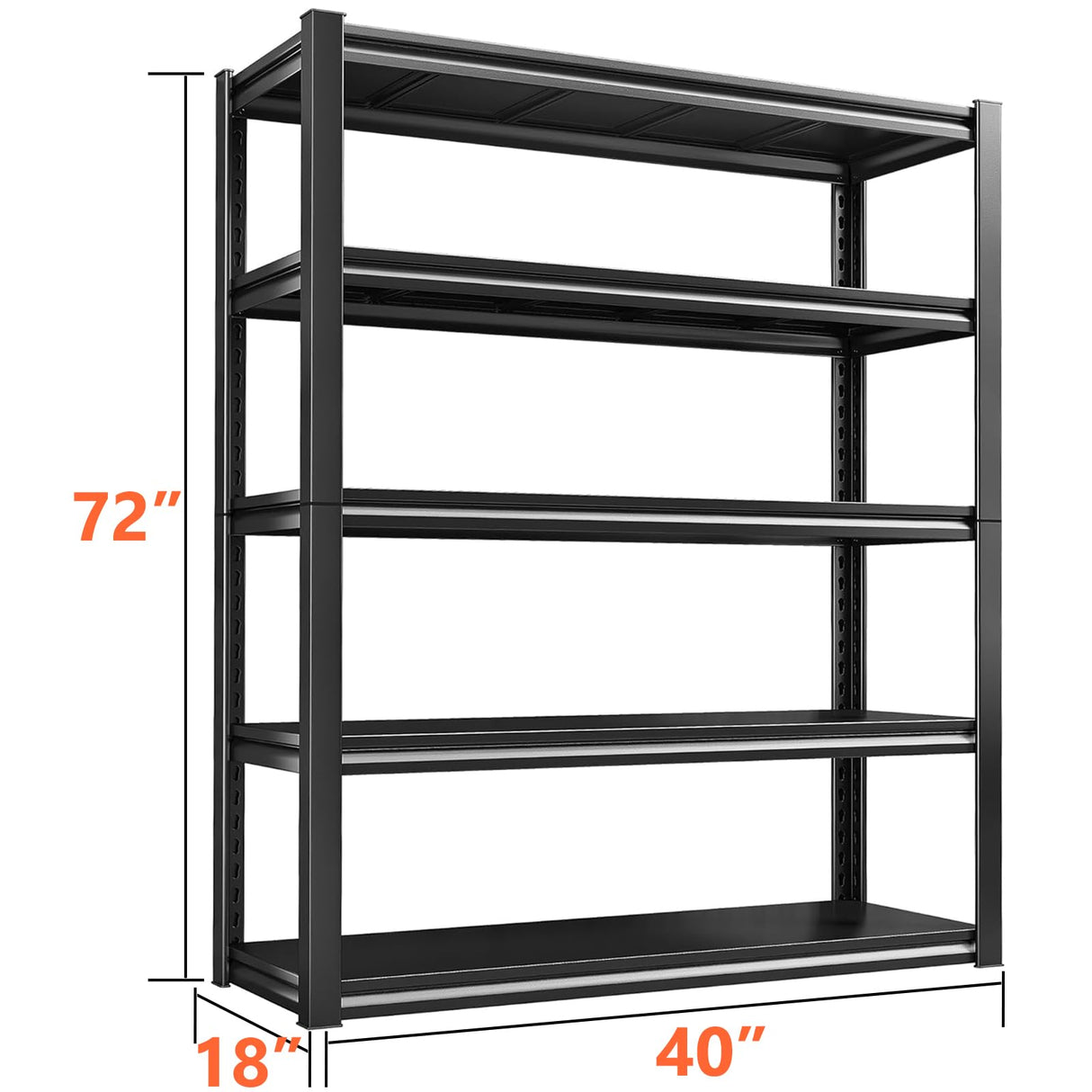 Fssevxi 40" W 5-Tier Garage Shelving Heavy Duty 72" H x 40" W x 18" D Storage Shelves 2000LBS Metal Shelving Unit Adjustable Storage Utility Rack for Warehouse Pantry Kitchen, Black Fssevxi