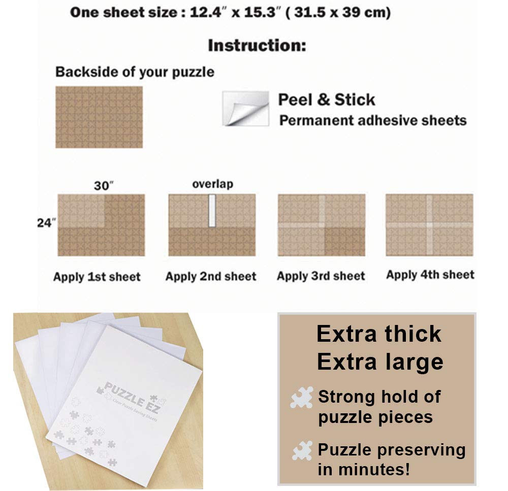 Extra Large Clear Puzzle Glue Sheets Puzzle Saver Peel and Stick - Preserve 1000 Piece Puzzles in Minutes PUZZLE EZ