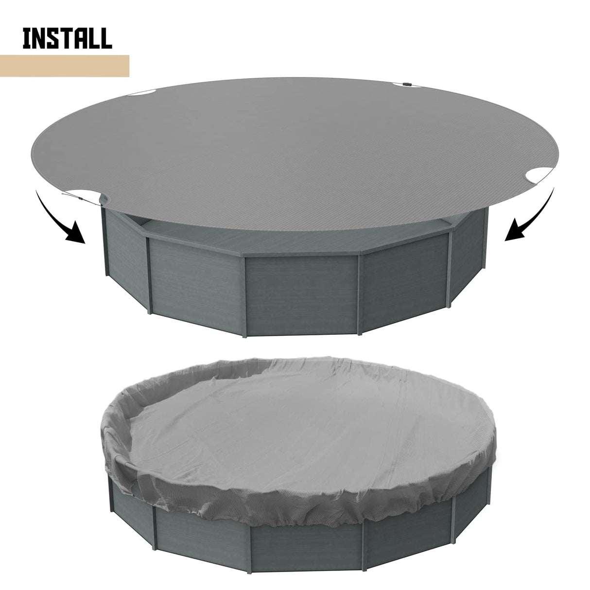 TANG 22' ft Round Pool Covers for 18 Feet Round Above Ground Tank Spa Pool Covers Winter Leaf Pool Covers Wire Rope Hemmed All Edges 4ft Overlap, Trampoline Cover (18', Light Grey) TANG