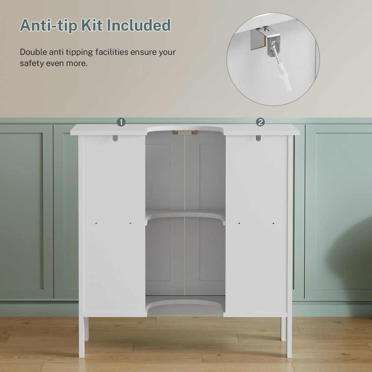 TEENFON Pedestal Sink Storage Cabinet, Under Sink Cabinet with 2 Doors & Shelf, Under Bathroom Sink Cabinet, Pedestal Sink Storage for Bathroom, White TEENFON