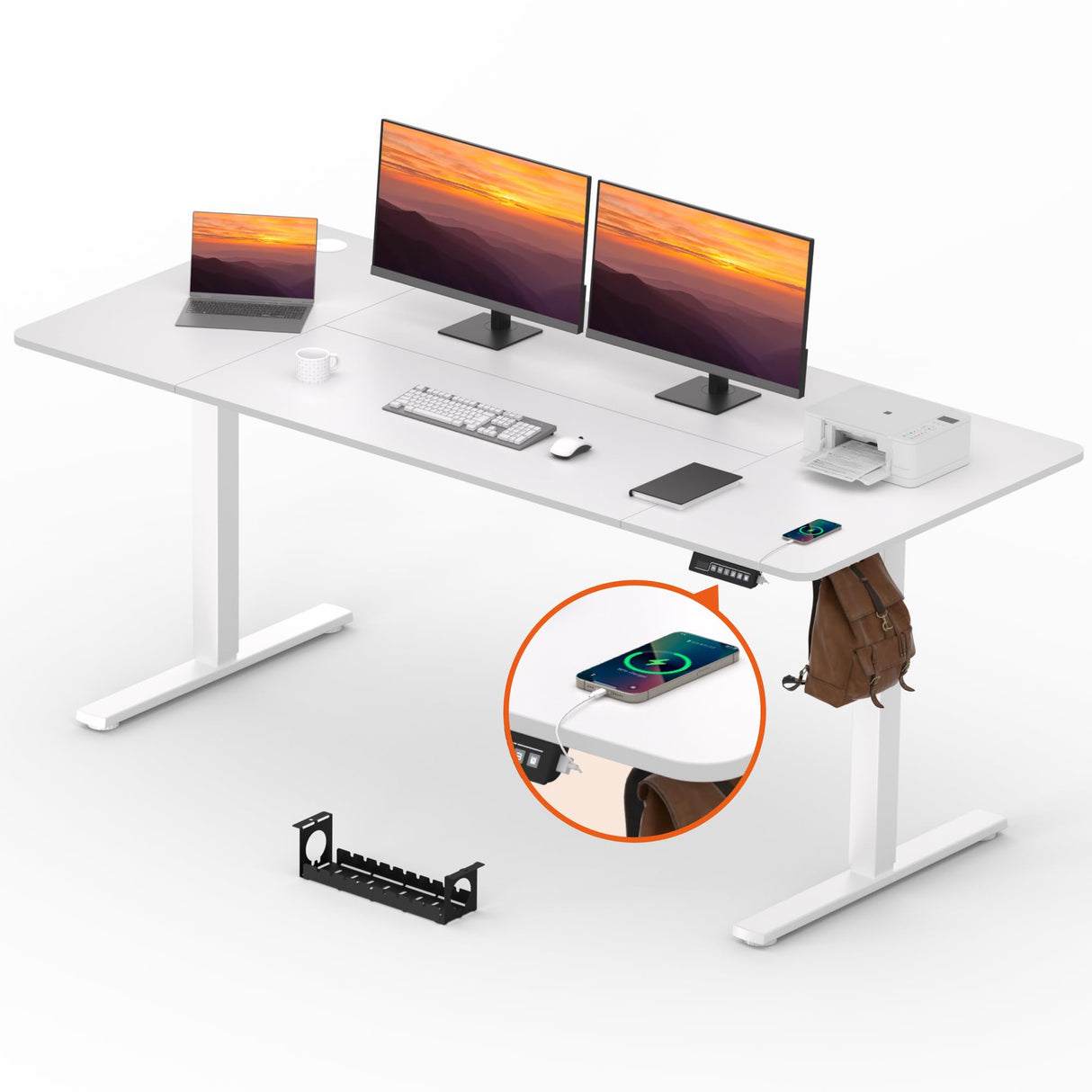 FitStand Standing Desk, Large 71x31 Inches Height Adjustable Stand Up Desk with Cable Management, Home Office Computer Desk with Memory Preset with Charging USB Port & Sedentary Reminder FitStand