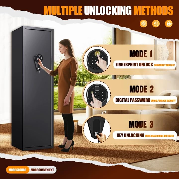 10-12 Fingerprint Gun Safe, Large Gun Safe for Rifles and Pistols,Quick-access Biometric Gun Cabinet,Rifle Safe with Removable Shelf Pistol Pockets,Home Gun Locker with Alarm System Silent Mode FFVVGH