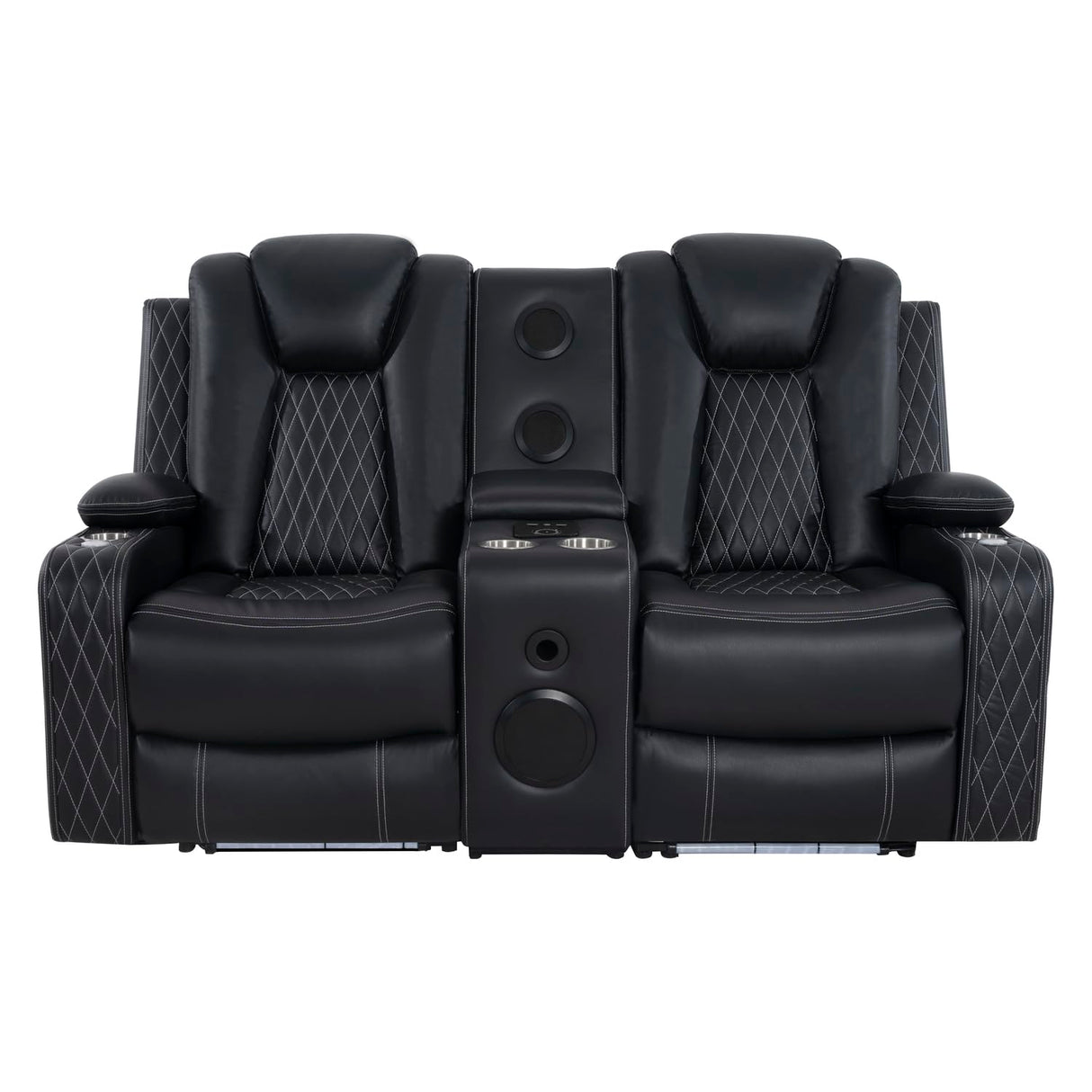 Naomi Home Living Room Furniture Set, Power Reclining Sofa Set, Air Leather Recliners with Built-in USB Ports and Storage Console, LED Reclining Couch Set for Living Room (Black, Loveseat and Chair) Naomi Home
