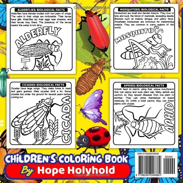 50 Insects Bold and Easy Coloring Book for Kids Ages 4-9: Rare and Common Bugs with Plants to Learn and Color | Educational Nature Activity Book for Children Majosta