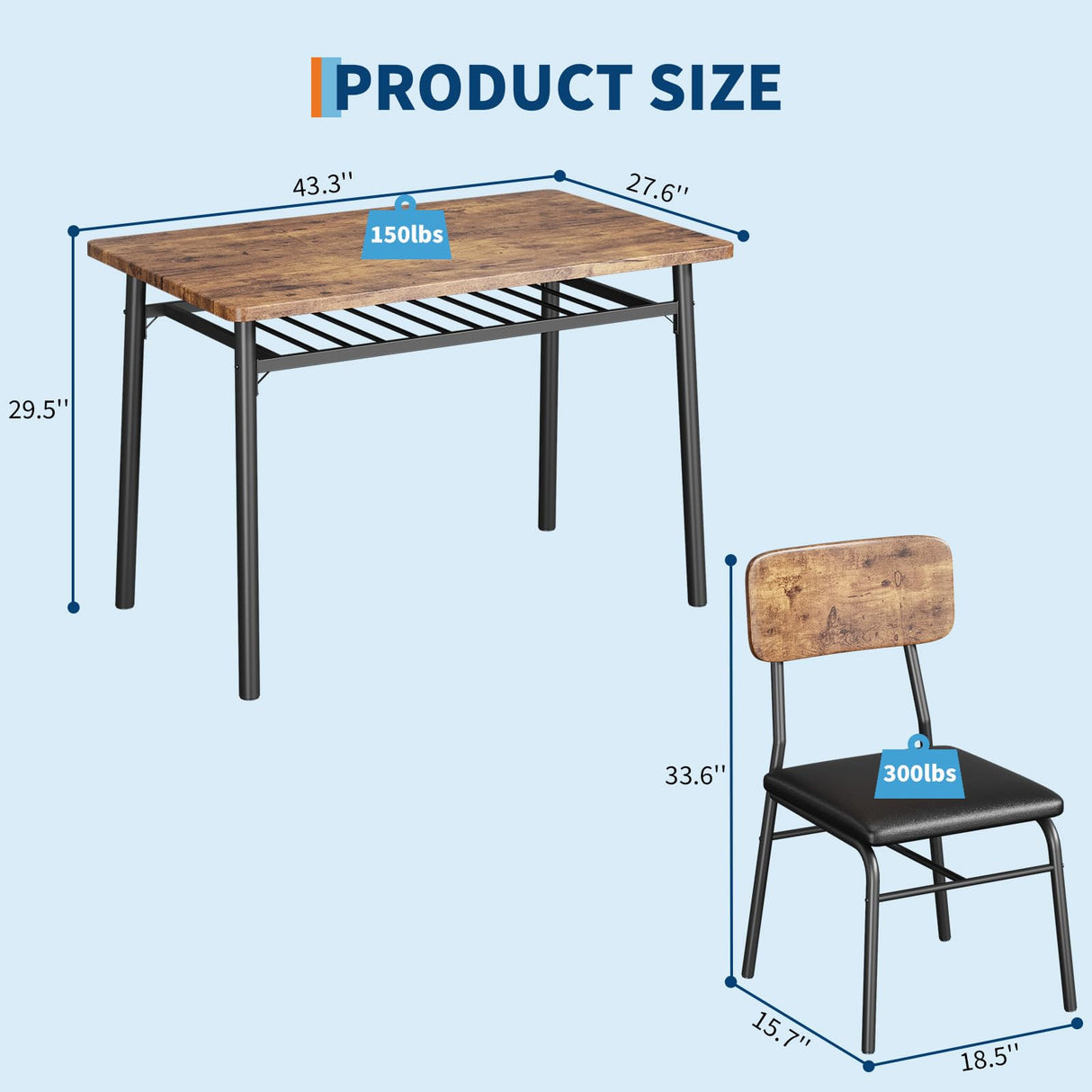 GarveeHome Dining Table Set for 4 with Storage Rack, 5-Piece Kitchen Table and Upholstered Chairs of 4, Wood Tabletop & Heavy-Duty Metel Frame, Dining Room Set for Small Space, Apartment, Brown GarveeHome