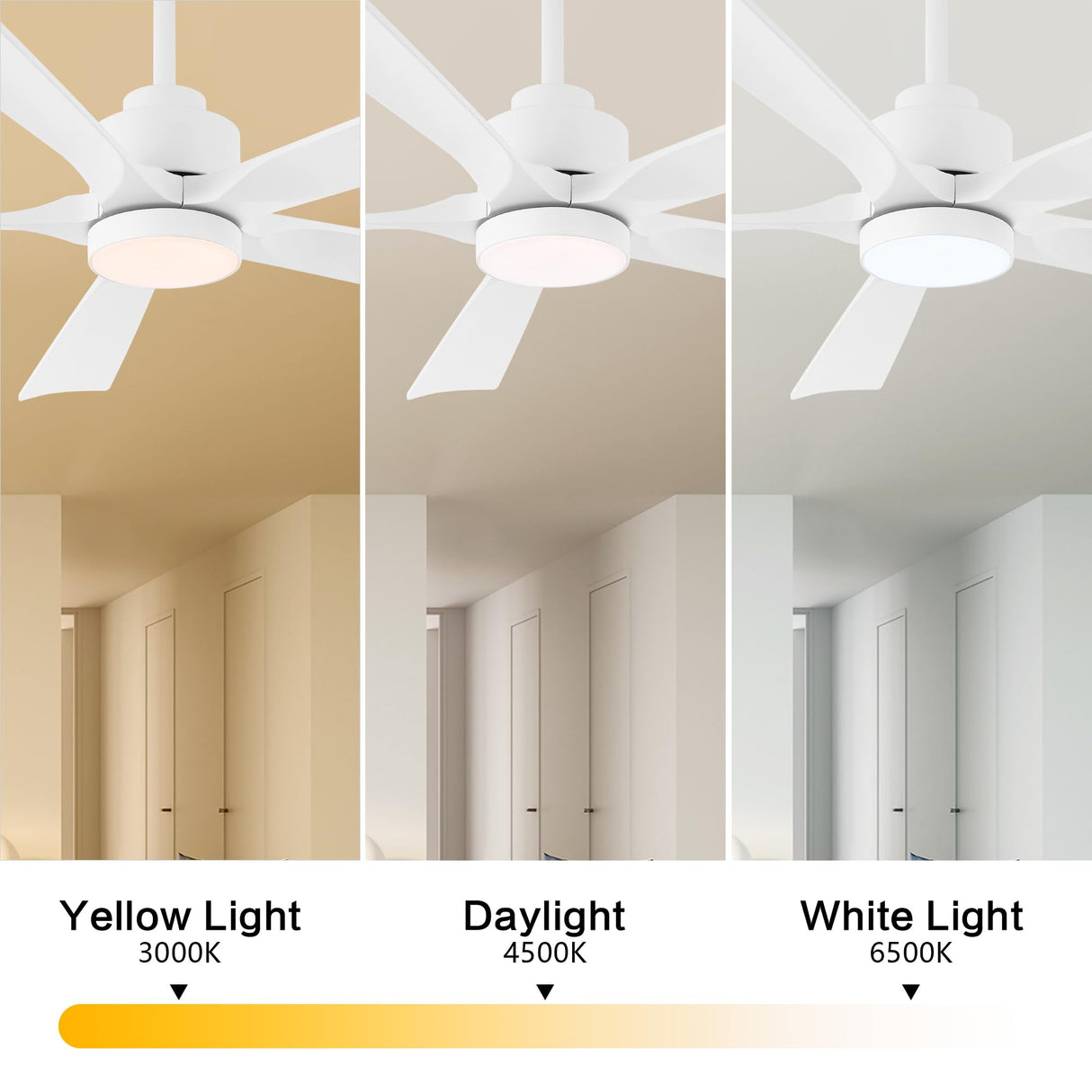 ELEHINSER 52" Modern Ceiling Fan with Light and Remote Control, 5 Solid Wood Blades 6-Speed Noiseless Reversible DC Motor, Ceiling Fan for Bedroom Dinning Living Room, White ELEHINSER