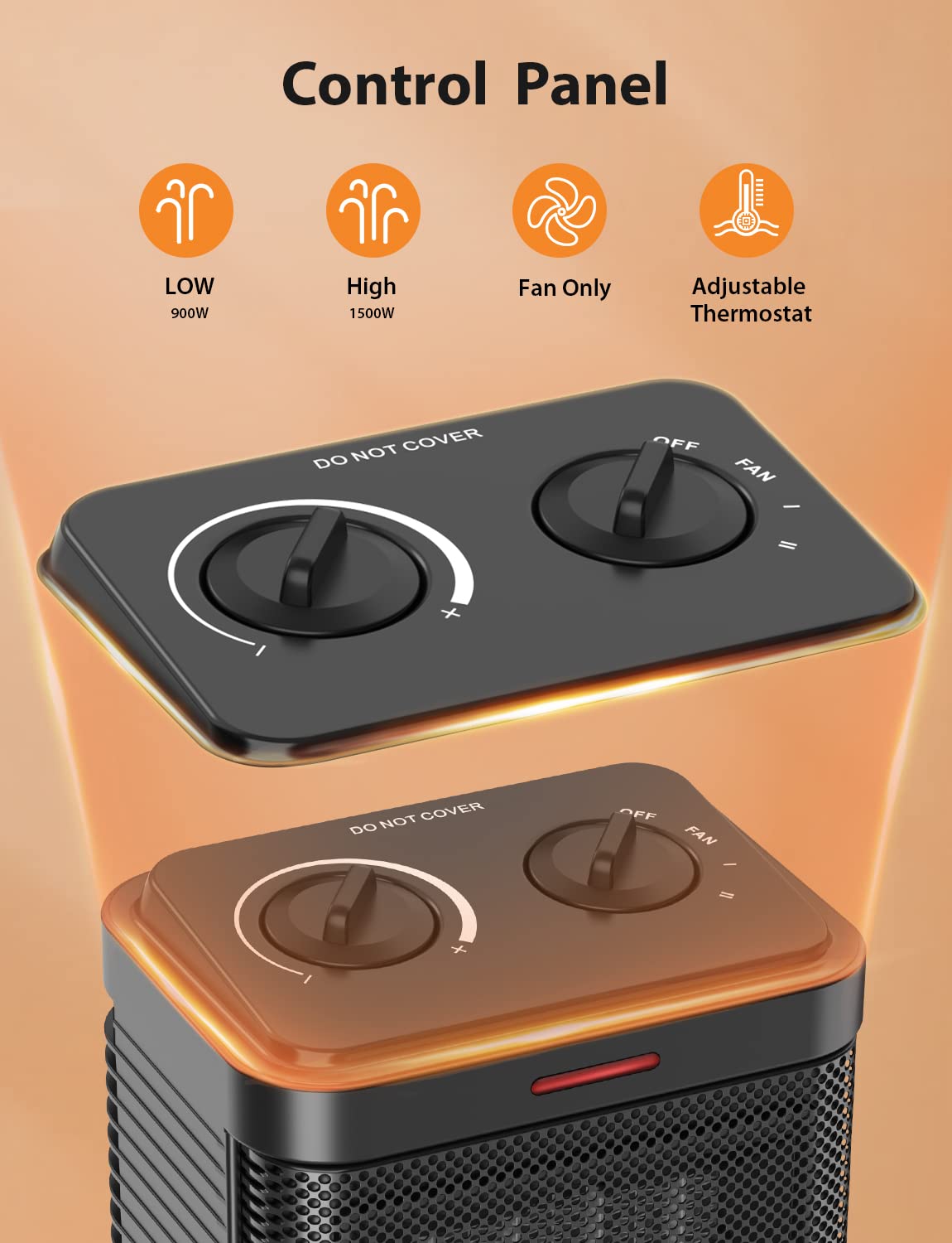 1500W Space Heater, Small Space Heater for Indoor Use, PTC Ceramic Space Heater with Thermostat, 3 Modes, Safety Quiet Heating, Multiple Protection, Portable Heater for Office Room Desk Use Pereysi