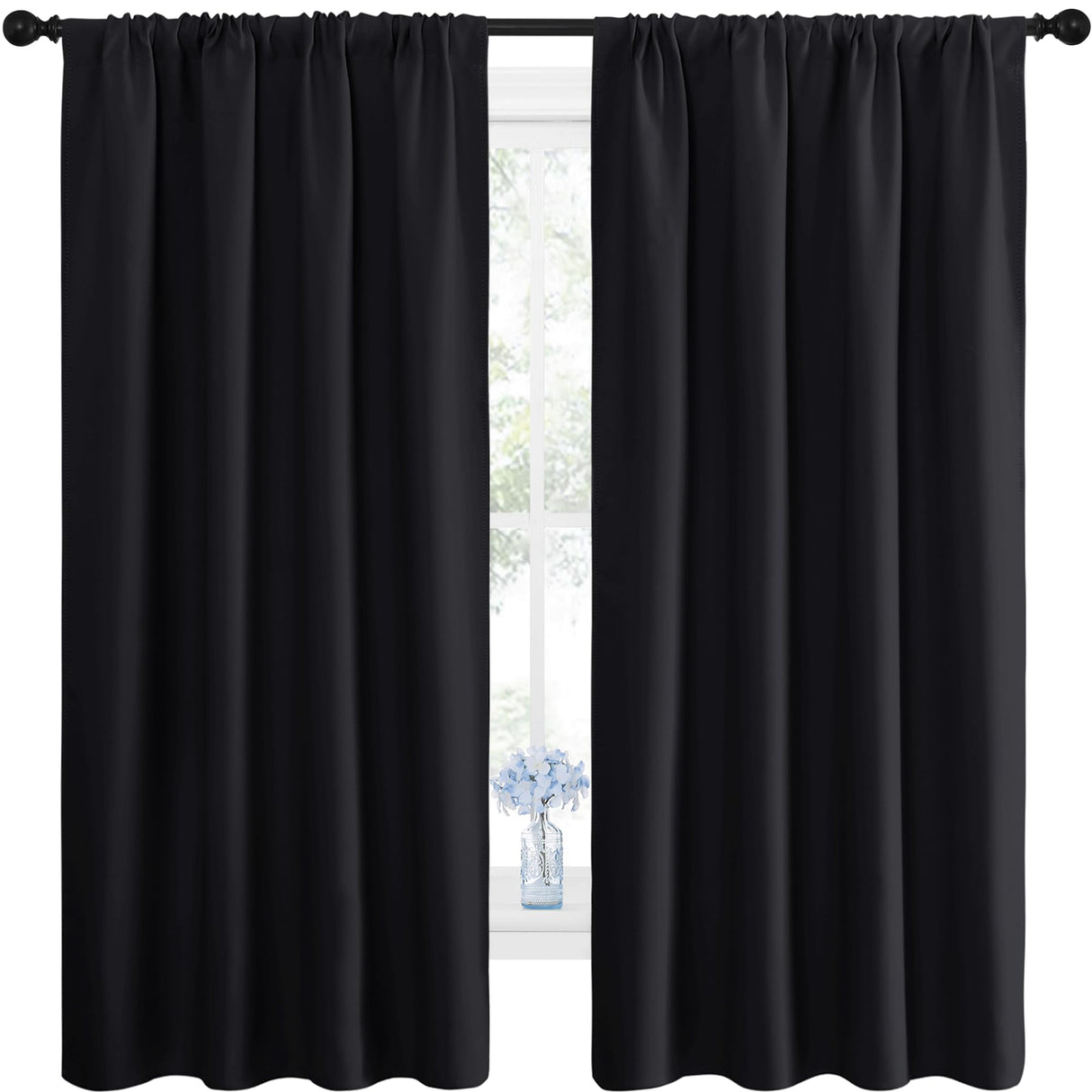 NICETOWN Halloween Black Blackout Curtain Blinds - Solid Thermal Insulated Window Treatment Blackout Drapes/Draperies for Bedroom (2 Panels, 42 inches Wide by 63 inches Long, Black) NICETOWN
