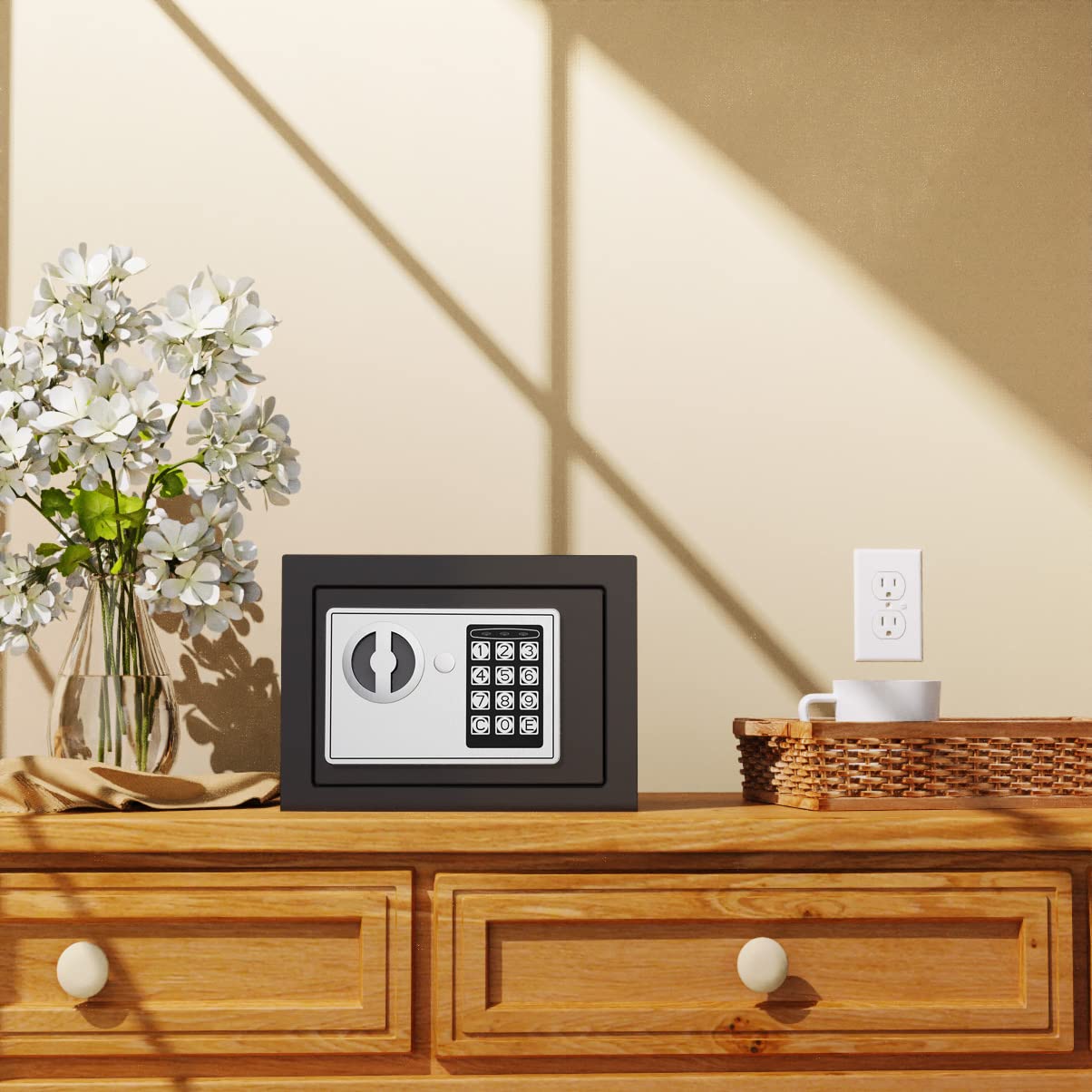 Goldenkey Home Safe for Money, Digital Small Money Safe for Cash and Coin, Kids Safe Bank with Keys&Code, Mini Safe Box for Home, 6.69"D x 9.05"W x 6.69"H, 0.236 Cu.Ft. GOLDENKEY