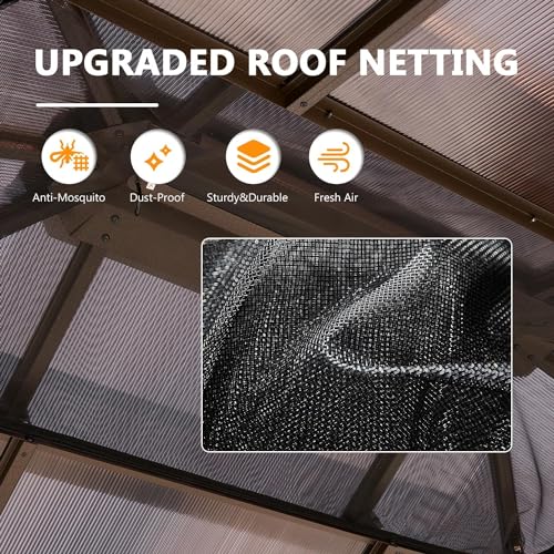 Jolydale 10'x12' Hardtop Gazebo,Outdoor Polycarbonate Gazebo, Double Roof Gazebo, Aluminum Frame Permanent Pavilion with Netting and Curtains, for Patios, Gardens, Backyard Jolydale