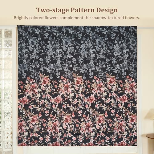 Dobuyly Black Comforter Queen Size Set, 7 Piece Floral Bedding Comforter Set, Black and Pink Bed in a Bag Botanical Flower Pattern with Sheets, Pillowcases & Shams All Season Dobuyly