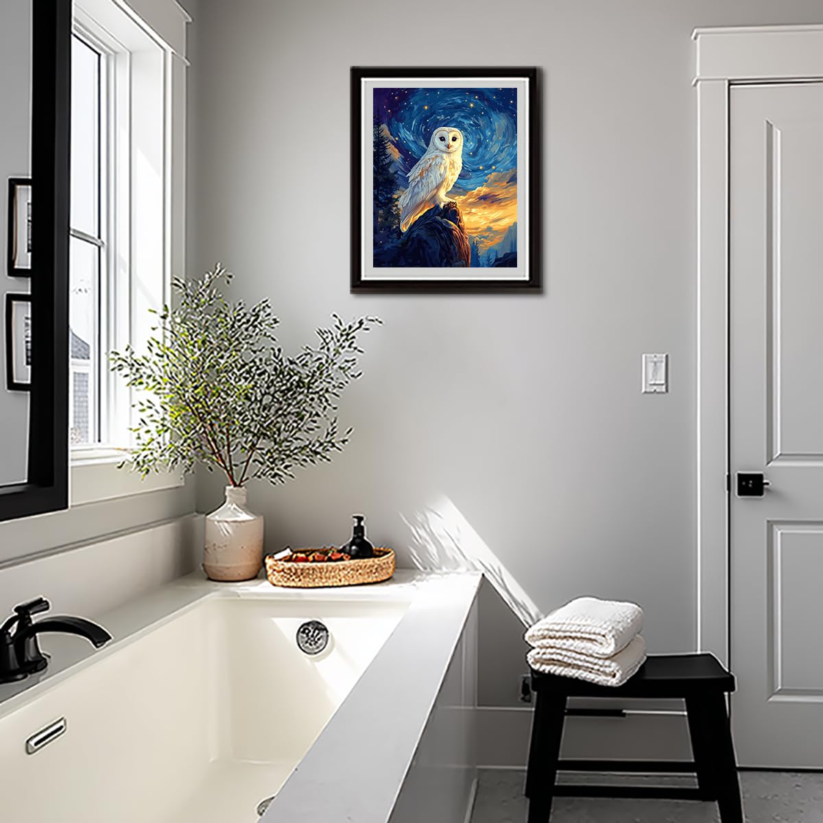 ARNLRDYA White Feather Owl Paint by Number for Adults, Snowy Owls Paint by Numbers Kits, Starry Sky Funny Acrylic Painting for Gift Home Decor(16×20inches, No Frame) ARNLRDYA