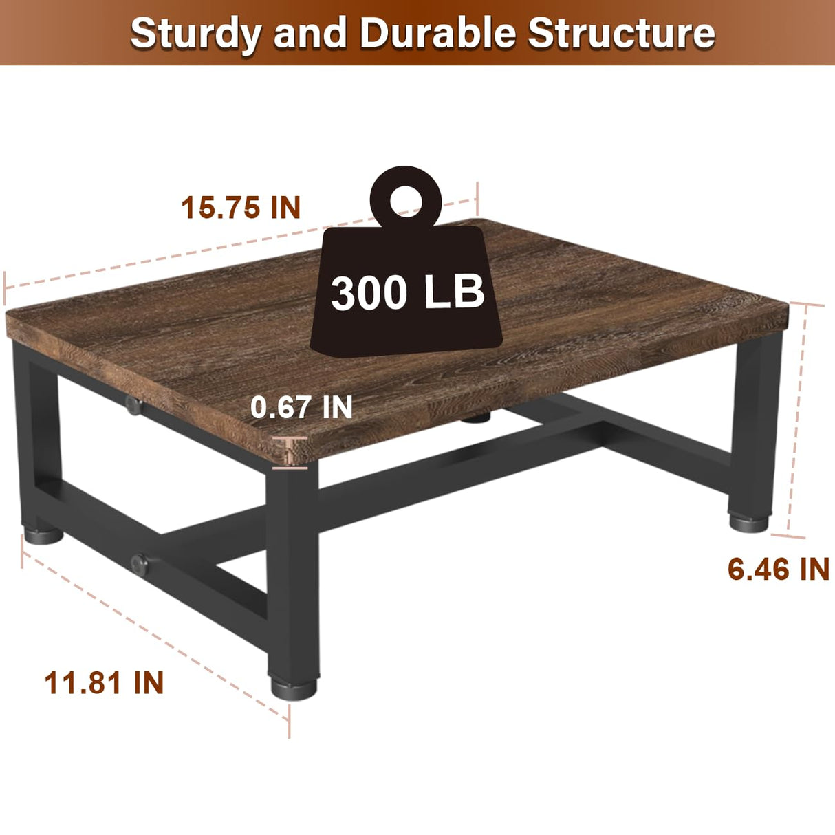 Tigerden Wooden Step Stool for Toddlers Kids and Adults, Heavy Duty Stepping Stools with 300 LB Load Capacity, Foot Step Stool for Bed, Bedroom, Living Room, Bathroom, Kitchen- Rustic Brown & Black Tigerden